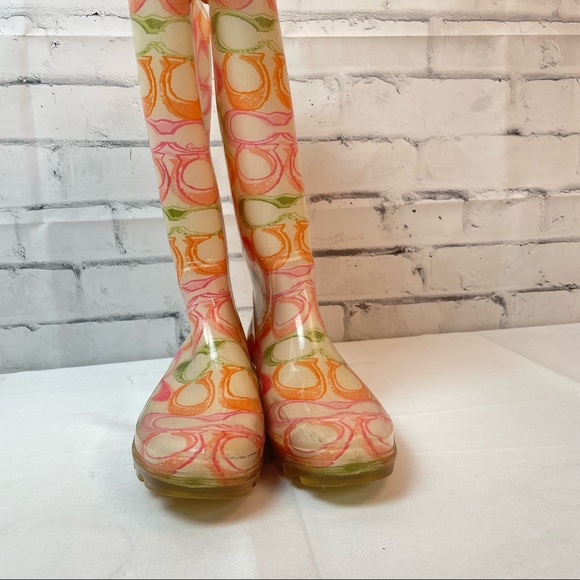 Coach C LOGO Colorful Luxury Tall Rain Boots Size 7 - Picture 3 of 6